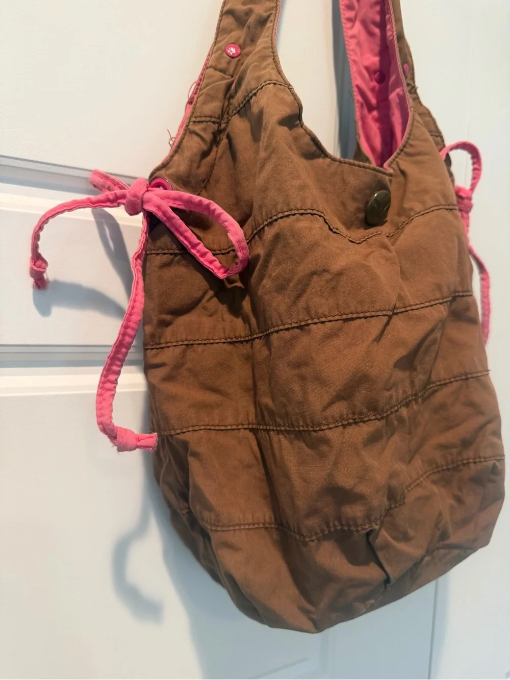 Y2K American Eagle RipStop Hobo Shoulder Bag Chocolate Brown & Pink